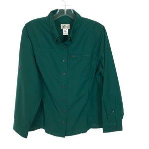 NWT Womens Petite Size Medium MP LL Bean Green Zip Pocket Camping Shirt Top